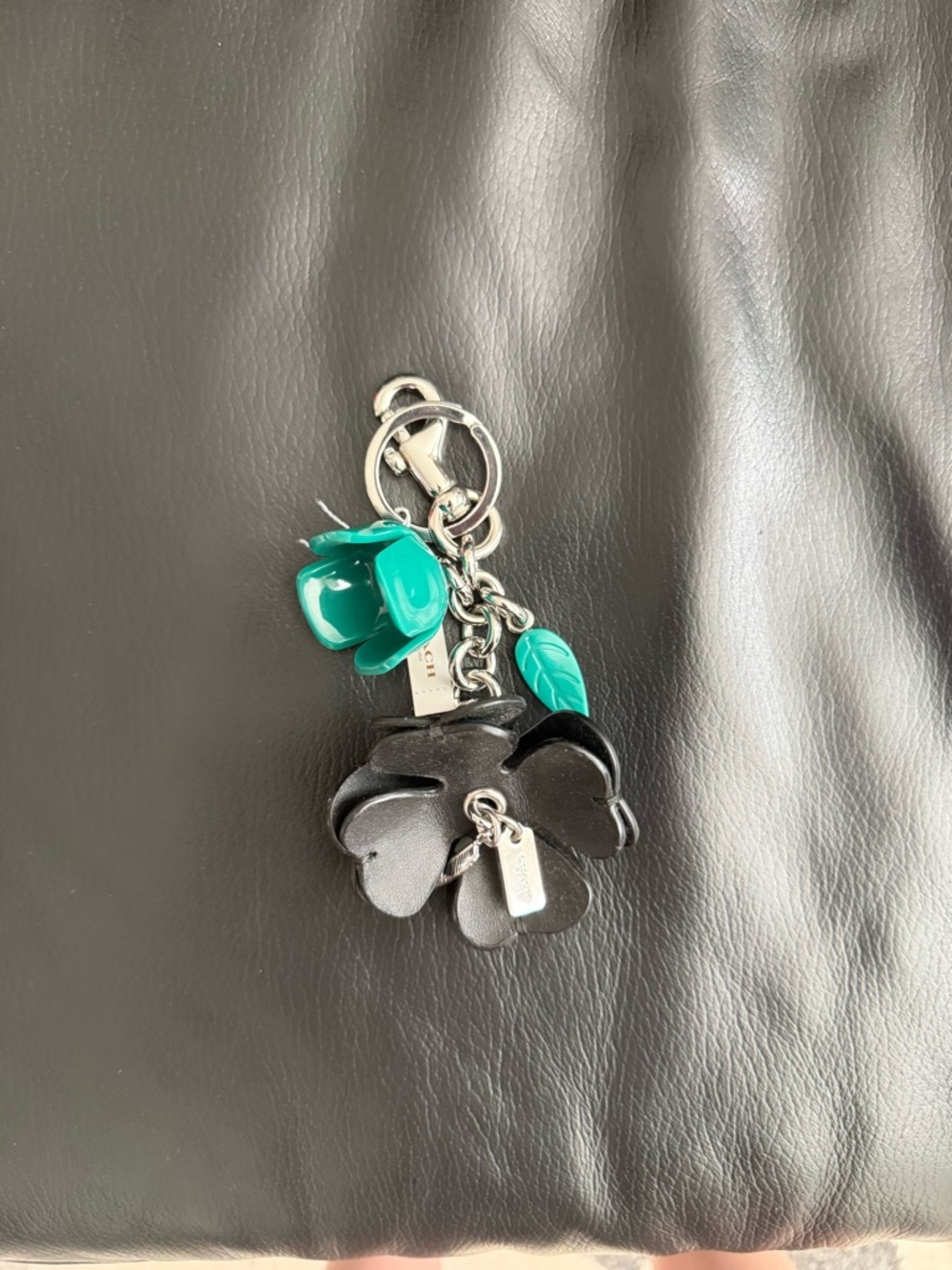 Coach Black & Teal Floral Keyring Charm
